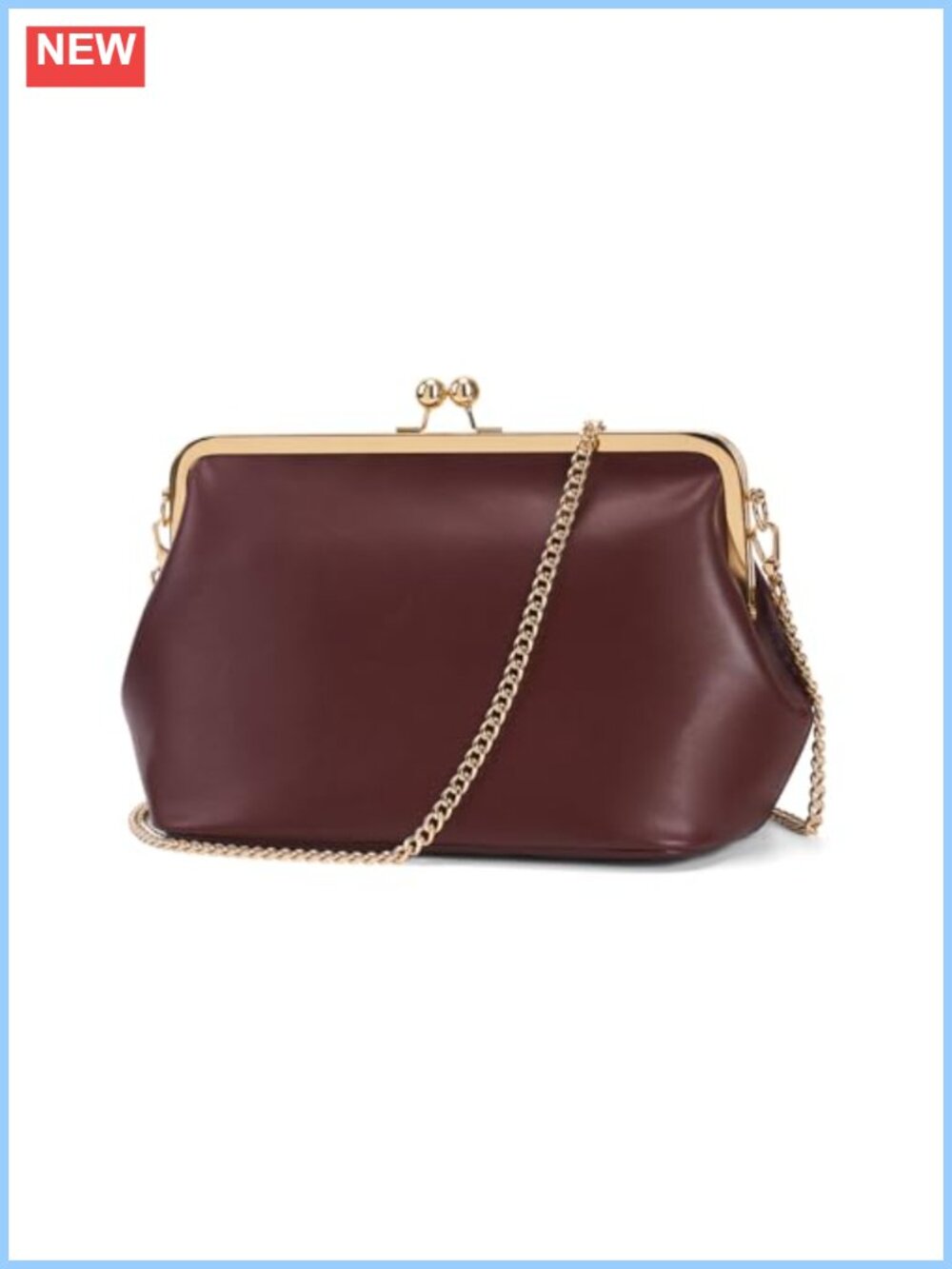 Kiss Lock Crossbody Bag PU Leather Detachable Strap Women's Handbag